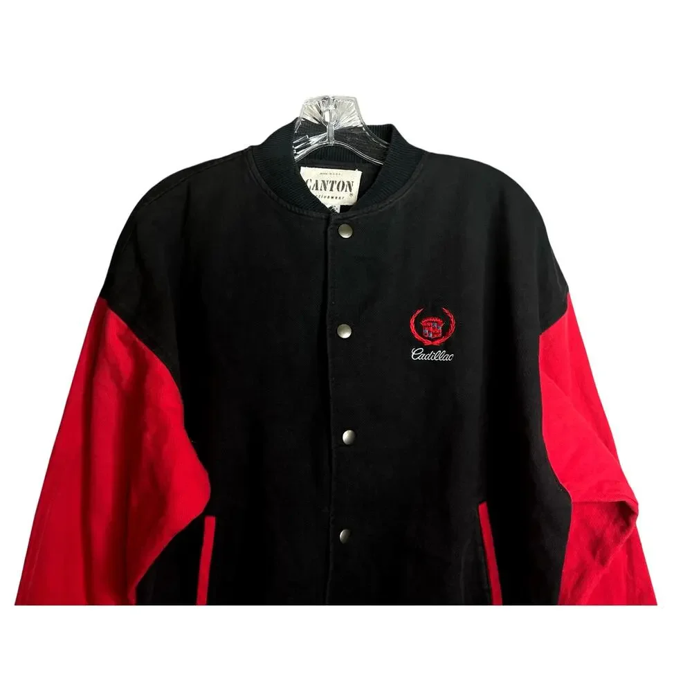 Vintage Canton Cadillac Snap Button Jacket Mens Size M Red Outerwear